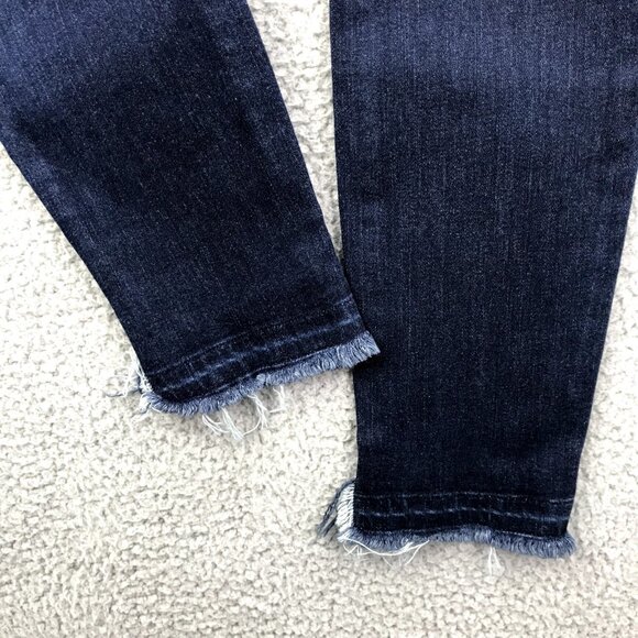 PAIGE Women's Size 26 Cut Out Frayed Hem HOXTON Dark Wash Emery Cropped Jeans - Picture 6 of 16